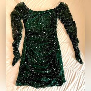 Sparkling Long Sleeve Green Dress